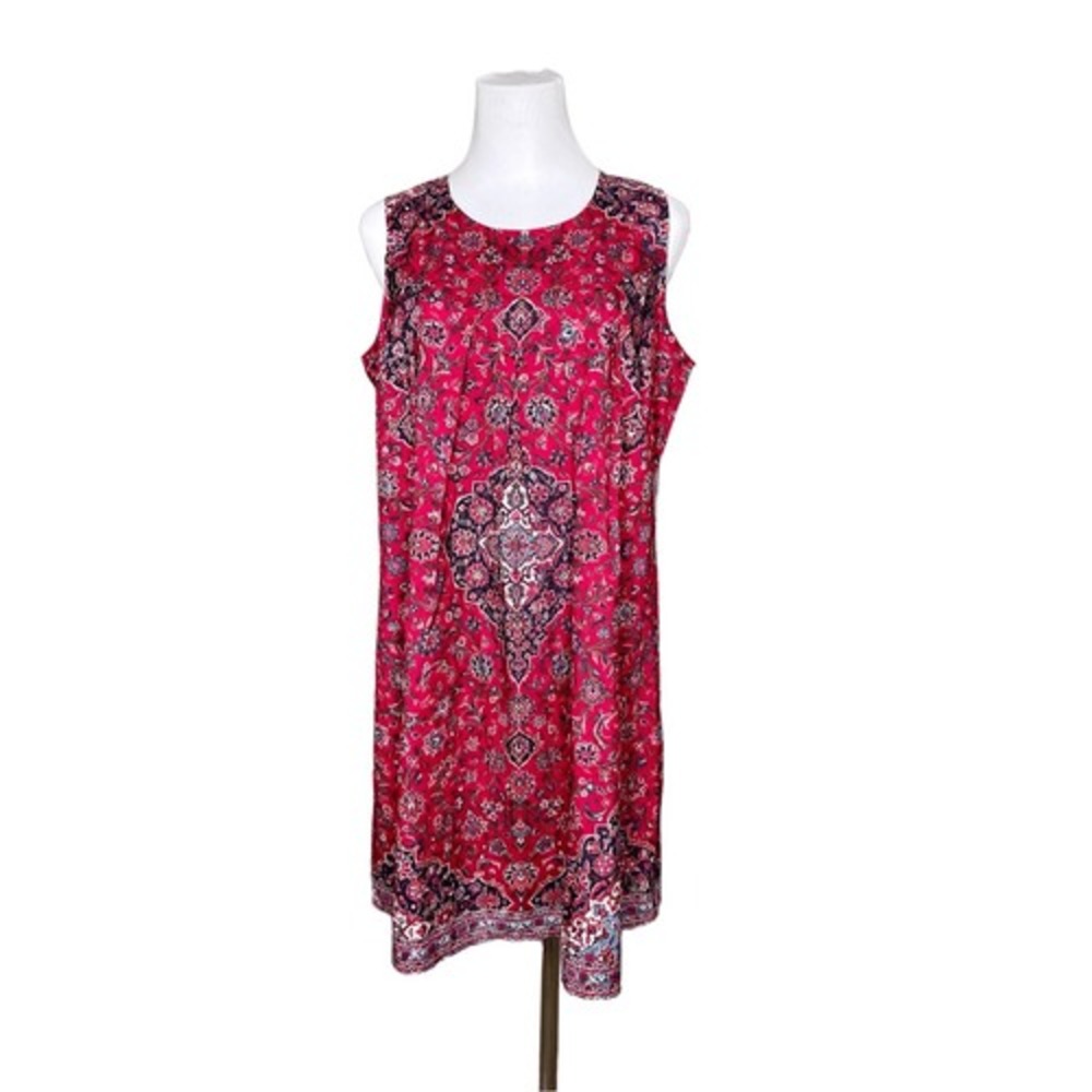 Made With Love Red Floral Sleeveless Shift‎ Dress LARGE Persian Medallion NWT